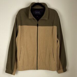 Saddlebred Men's XL Green Tan Colorblock Fleece Sweater Jacket Zippered Outdoors